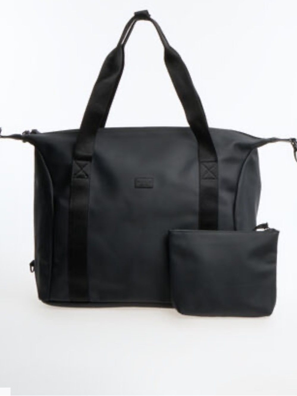 Wilo Black rubber weekender Travel Tote/ gym bag with Matching Pouch